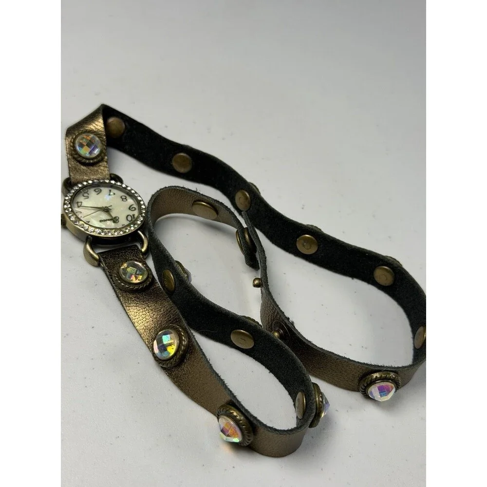 Geneva Wrap Around Bracelet Watch Bronze Rhinestone 29.8mm